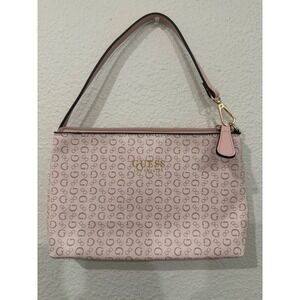 Guess Los Angeles Pink Monogram Logo Shoulder Bag Baguette Purse Gold Hardware